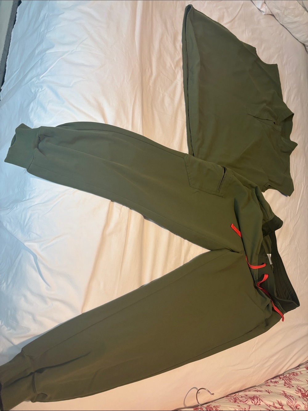 Figs Olive Green Women's Jogger Set with Red Drawcord